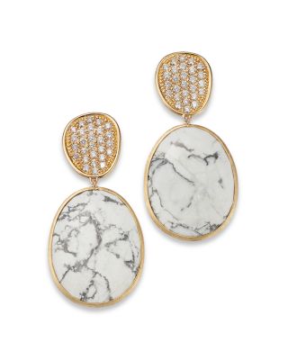 Marco Bicego - 18K Yellow Gold Lunaria Howlite & Diamond Drop Earrings - Exclusive