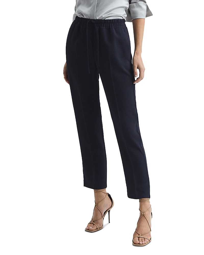 Reiss Womens Navy Hailey Drawstring-waist Tapered-leg Recycled Polyester-blend Trousers In Navy