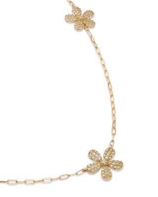 Diamond Flower Station Necklace in 14K Yellow Gold, 0.50 tcw 