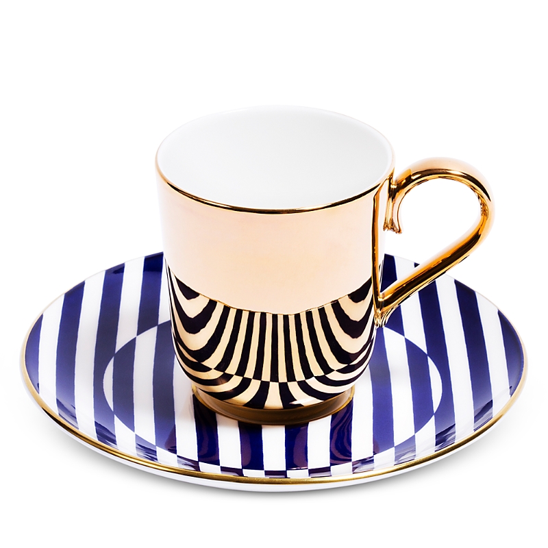 Richard Brendon Espresso Saucer & Reflect Espresso Cup In Gold/blue White