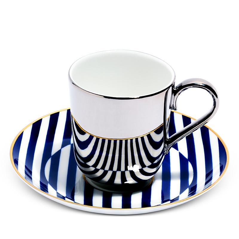 Richard Brendon The Superstripe Saucer & Platinum Espresso Cup In Gold/platinum