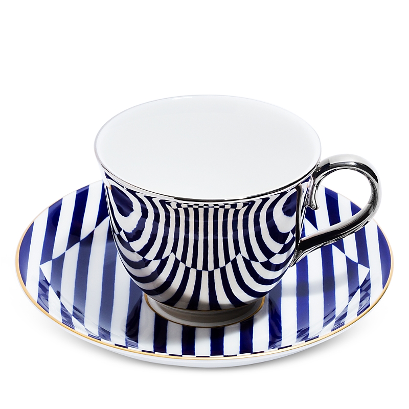 Richard Brendon Tea Saucer And Reflect Teacup Set In Platinum