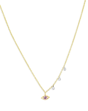 Meira T 14K Yellow Gold Diamond (0.04 ct. t.w.) & Pink Sapphire (0.15 ct. t.w.) Evil Eye Pendant Nec
