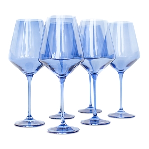 ESTELLE COLORED GLASS STEM WINE GLASSES, SET OF 6