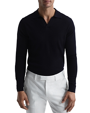 Shop Reiss Milburn Long Sleeved Open Collar Sweater In Navy