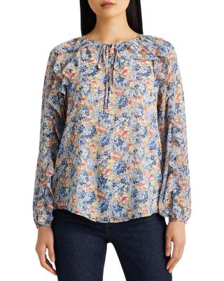 Ralph Lauren - Printed Tie Neck Ruffled Top