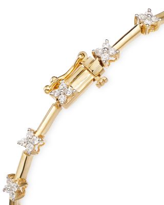 Diamond Flower Cluster Station Bracelet in 14K Yellow Gold, 1.00 tcw 
