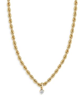 Zoë Chicco - 14k Yellow Gold Dangling Prong Diamond Medium Rope Chain Necklace, 16"