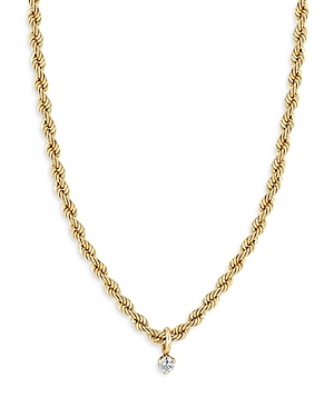 ZOË CHICCO 14K YELLOW GOLD DANGLING PRONG DIAMOND MEDIUM ROPE CHAIN NECKLACE, 16