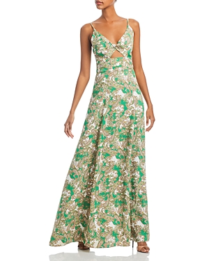 L Agence Porter Twisted Front Dress Grass Gr Mt Sm Paisley 0 In Grass Green