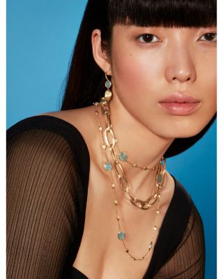 18K Yellow Gold Siviglia Aquamarine &amp; Diamond Textured Bead Drop Earrings