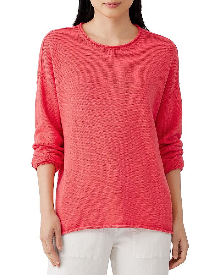 Eileen Fisher Boxy Rolled Edge Sweater In Wtmln