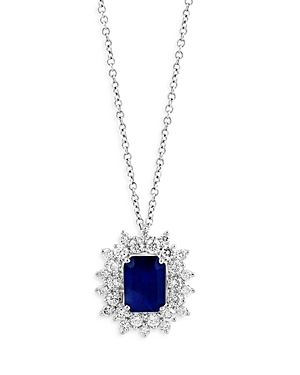Bloomingdale's Sapphire & Diamond Starburst Pendant Necklace In 14k White Gold, 18 - 100% Exclusive In Blue/white