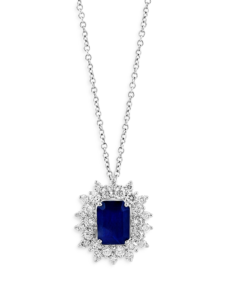 Bloomingdale's Fine Collection Sapphire & Diamond Starburst Pendant Necklace in 14K White Gold, 18