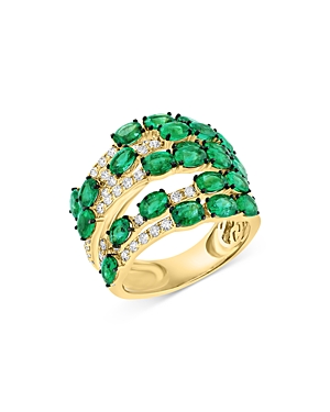 Bloomingdale's Emerald & Diamond Multi Row Band In 14k Yellow Gold - 100% Exclusive In Green/gold