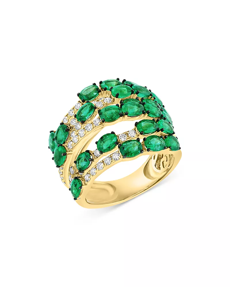 Bloomingdale's Fine Collection Emerald & Diamond Multi Row Band in 14K Yellow Gold