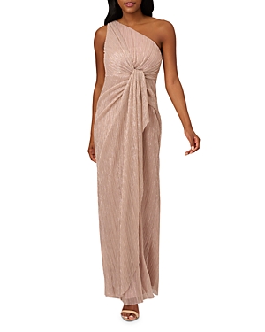 Adrianna Papell Stardust Pleated One Shoulder Gown In Blush