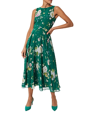 Hobbs London Carly Sleeveless Midi Dress In Green Multi