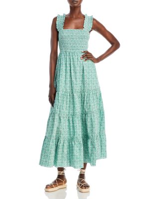 chinese dress ladies Hunter Green Smocked Waist Midi Dress – Sail to Sable main image 0