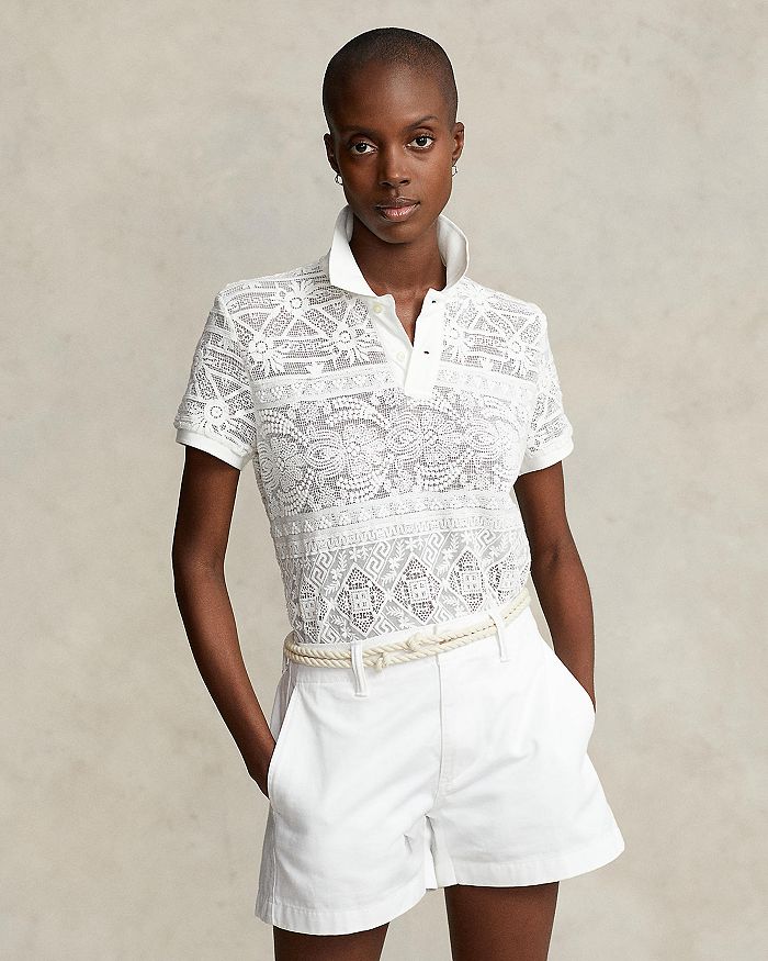 Ralph Lauren Short Sleeve Geometric Lace Polo Shirt | Bloomingdale's