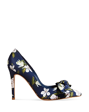 TED BAKER WOMEN'S HYRA POINTED TOE BOW ACCENT FLOWER PRINT HIGH HEEL PUMPS