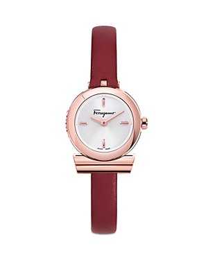 Shop Ferragamo Gancino Rose Gold Ion Plated Stainless Steel Strap Watch, 22.5mm In Silver/red