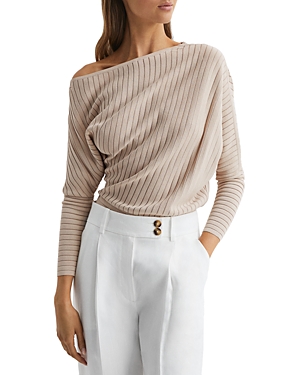 REISS SAGE RIBBED OFF-THE-SHOULDER SWEATER