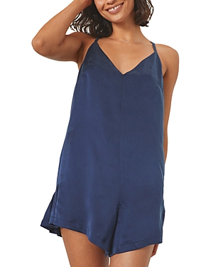 Lunya Washable Silk Romper In Deep Blue