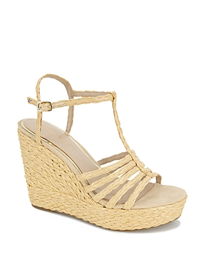 Kenneth Cole Women's Celia T Strap Espadrille Platform Wedge Sandals In Natural Raffia