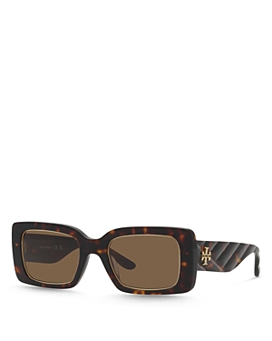 Tory Burch T-monogram Acetate Rectangle Sunglasses In Tortoise/brown Solid