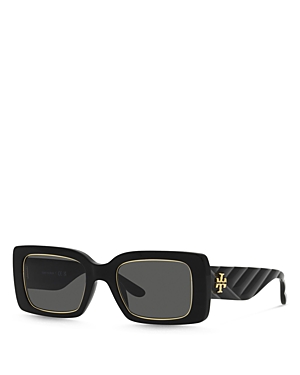 Shop Tory Burch Rectangle Sunglasses, 51mm In Black/gray Solid