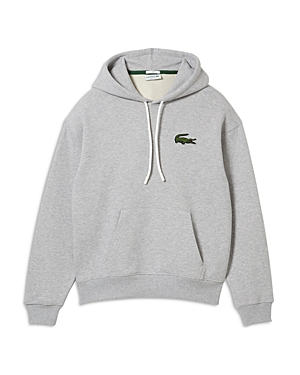 Shop Lacoste Logo Pullover Hoodie In Silver