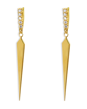 14K Yellow Gold Diamond Dagger Drop Huggie Earrings