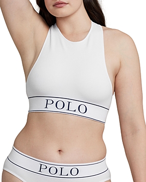 Polo Ralph Lauren Ribbed Scoop-neck Logo Bralette Top In White Cloud