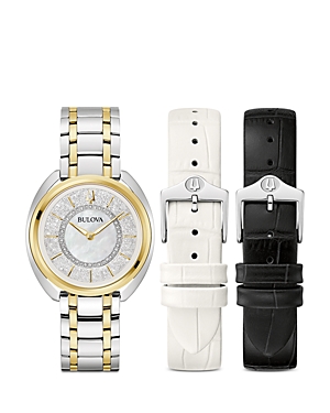 Bulova Duality Watch Gift Set, 34mm In White/two Tone