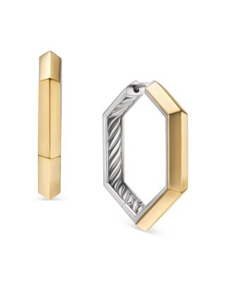 David Yurman - Carlyle Hoop Earrings in Sterling Silver with 18K Yellow Gold