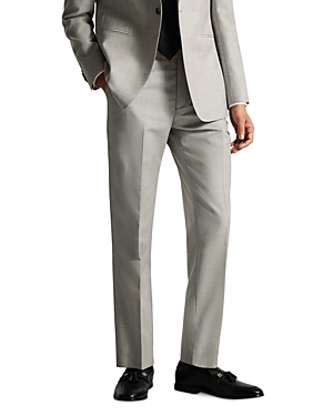 Ted Baker Jefferson Flat Front Wool Dress Pants In Stone
