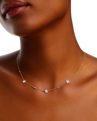 Diamond Starflower Station Necklace 14K Yellow Gold, 0.55 tcw 