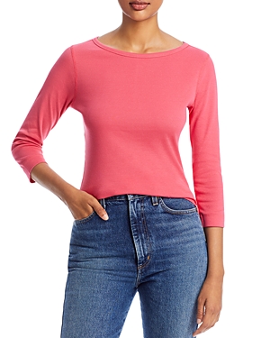 Three Dots Three-quarter-sleeve Cotton Tee In Claret Red