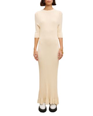maje rib knit midi dress Womens Blanc Rooly Frilled-hem Ribbed Knitted Maje sequin