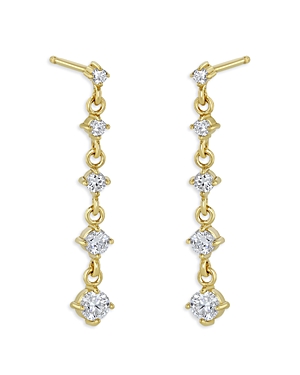 Shop Zoë Chicco 14k Yellow Gold Prong Diamonds Diamond Graduated Drop Earrings In Gold/white