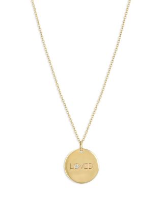 Zoë Chicco - 14K Yellow Gold Tender Tokens Diamond Love Disc Pendant Necklace, 18-20"