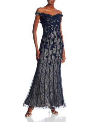 Off-the-Shoulder A-Line Gown with Lace Applique Bodice Flamingo main image 1