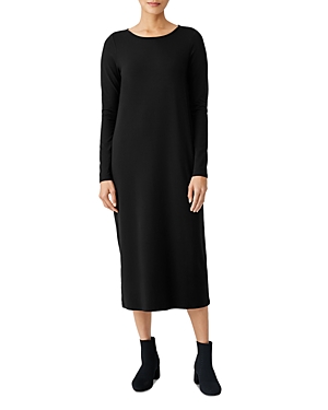 Shop Eileen Fisher Jersey Midi Dress In Black