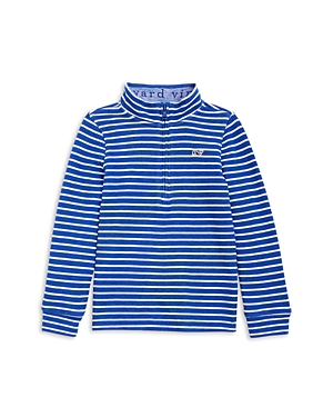 Vineyard Vines Boys' Saltwater Stripe Quarter Zip Mock Neck Sweatshirt - Little Kid, Big Kid In Blue/pina Colada