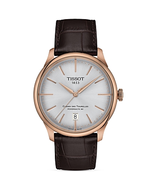 Shop Tissot Chemin Des Tourelles Powermatic 80 Watch, 39mm In Silver/brown