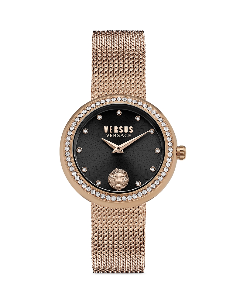 Versus Women's Lea Crystal 2 Hand Quartz Rose Gold-tone Stainless Steel Watch, 35mm In Black/rose Gold