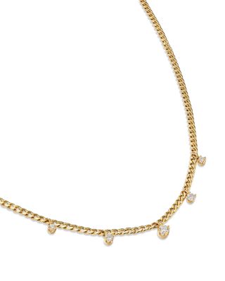14K Yellow Gold Prong Diamonds Diamond Dangle Necklace, 14-16"