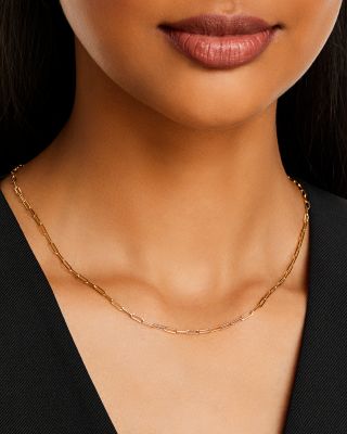 14K Yellow Gold Heavy Metal Small Paperclip Link Chain Necklace, 16"