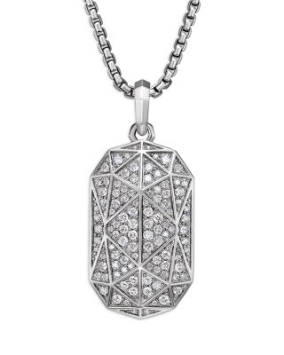 Men's Torqued Faceted Amulet in Sterling Silver with Diamonds, 37mm